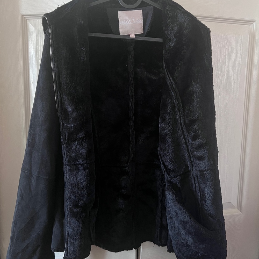 Black suede jacket with plush interior